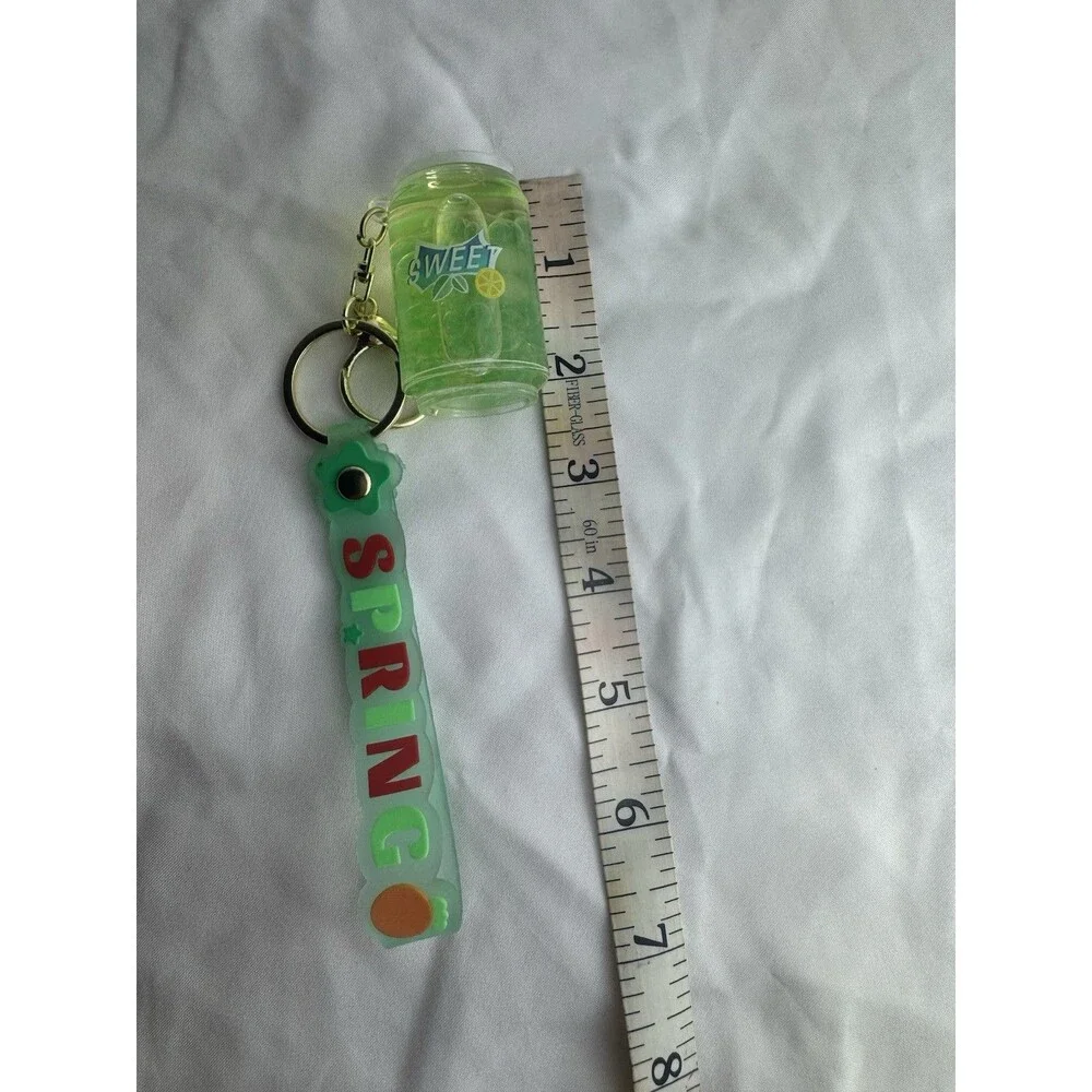 Cute Spring Drink Cup Keychain 3D Green Bag Charm Kawaii Style